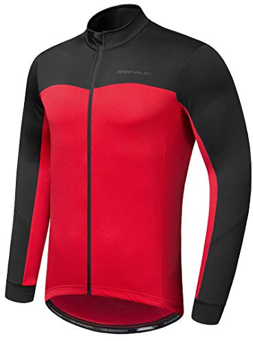 Przewalski Men's Cycling Jersey Winter Thermal Long Sleeve Fleece Cycling Jacket with 3 Rear Pockets