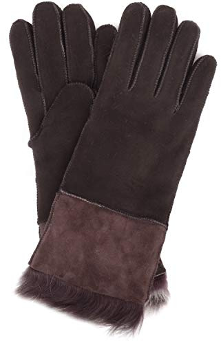 SNUGRUGS Guanti da donna di lusso in vera pelle di pecora con pelliccia di pecora Toscana per un inverno freddo e accogliente, Marrone, Medium (7)
