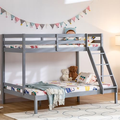 Vida Designs Sydney Triple Sleeper Bunk Bed | Grey | Solid Pine Wood | 148 H x 197 W x 148.5 D cm | Ladder | Guard Rails | Easy Assembly | Versatile | Children Bedroom Furniture