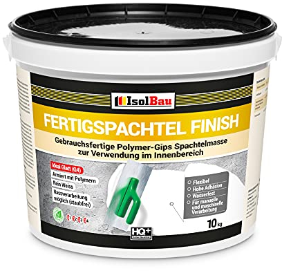 Isolbau Fertigspachtel Finish 10 kg, Glättspachtel Fugenspachtel, Gebrauchsfertige Polymer-Gips Fertig-Spachtelmasse für innen, Weiß Q1-Q6