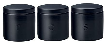Maxwell & Williams IA0055 Vorratsdosen-Set 3-teilig – 600 ml Füllvolumen Schwarz, Porzellan – Epicurious – Geschenkbox