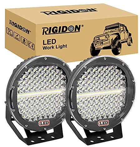 RIGIDON 2x Rund LED-arbetslampa 9 tum 294W spotlight-körlampa 12V 24V svart | För bil, terräng, lastbil, SUV, ATV, UTE, 4x4, traktor, grävmaskin, båt, vattentät, 6000K vit, extra, dimljus, strålkastare