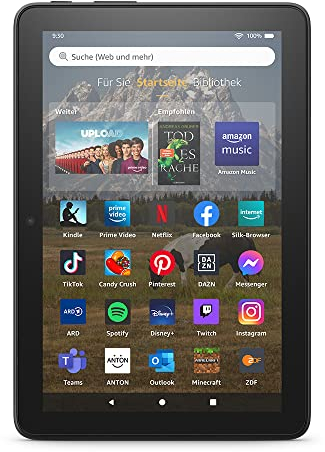 Fire HD 8-Tablet, 8-Zoll-HD-Display, 32 GB, für Unterhaltung unterwegs (2022), schwarz, mit Werbung