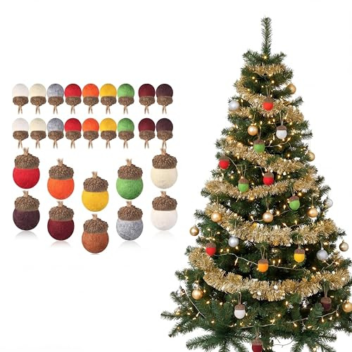 30 Stück Wollfilz Eichel Ornamente Gemischte Farben Filz Eichel Pom Pom Bälle Girlande Plüsch für DIY Basteln Neujahr Hängende Ornamente Gastgeschenke Frühling Bauernhaus Wand Vintage Dekor