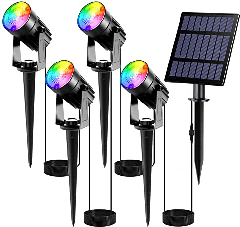 T-SUNUS Gartenstrahler Solar RGB, Solarlampen für Außen Garten mehrfarbig mit 6 RGB Farbwechsel 2 Farbmodi, IP65 Wasserdicht Solarstrahler für Baum Hof Gehweg