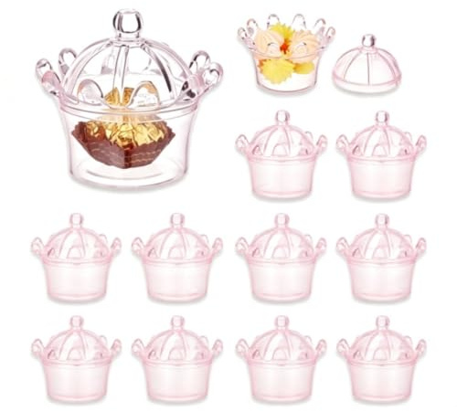 Cyrank 12 Stück Pralinenschachteln, Kunststoff Pralinenschachtel Kronenform Transparente Geschenkbox Pralinenschachteln Schachtel mit Süßigkeiten(Rosa)
