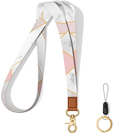 Hsxnam Schlüsselband Umhängeband Lang, Neck Lanyard mit Metall Ring und Echtem Lede, Schlüsselband für Frauen Männer Handy Schlüssel Arbeitskarte ID-Karten