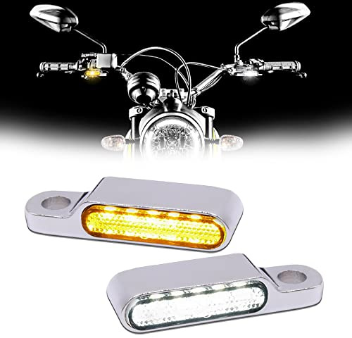 DREAMIZER Universal Motorcycle Handlebar LED Flowing Water Turn Signal Mini Blinkers Front Running light Compatible with Harley Honda Yamaha Kawasaki Cafe Racer Cruiser Street Bikes (Chrome)