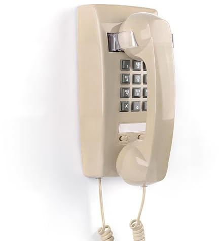 Sangyn Retro Wall Phones for Landline with Loud Mechanical Ringer Vintage Wall Mount Phone with Volume Adjustable Old Fashioned Corded Landline Telephone for Home School Hotel Office, Beige