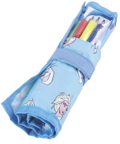 Disney ELSA Federmäppchen für Mädchen, Frozen Schulset zum Aufrollen, Inkl. Marker, Radiergummi, Anspitzer, Buntstifte, Federmäppchen für Kinder