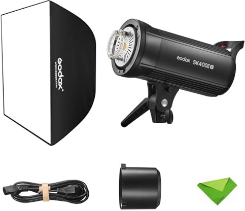 Godox SK400IIV SK400II-V KIT 400Ws Strobe Studio Flash GN65 5700K 2.4G with LED Modeling Lamp Bowens Mount Monolight for Studio, Portrait Photography+60x90CM Softbox (Godox SK400II Upgraded Version)