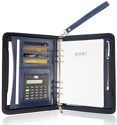 GraduatePro A5 Carpeta de Conferencias Zipper Cuero, Carpeta de Documentos para Viaje, Carpeta Organizadora Personal Agend, Diseñado para Negocio y para Tomar Notas, Azul