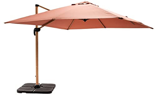 Oviala Parasol déporté 3x3m et 4 Dalles à remplir Effet Bois Argile