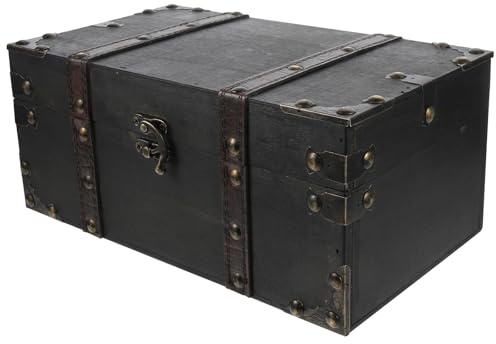 HOMSFOU Schatzkiste Aus Holz Vintage-Schmuckkästchen Piratenparty-Geschenkbox Mit Schloss Lederband Handgefertigt Dekoratives Etui Foto-Requisiten Für Make-Up Sonnenbrillen Büro