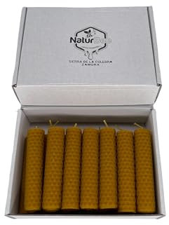 Velas de cera Abeja Natural, Velas de miel para rituales. + Palo Santo (Pack 14 VELAS 10 cm x 2,4 cm) - SIN PARAFINA - 100% Artesanal,Origen Epaña en Sierra de La Culebra y Sanabria (Zamora)