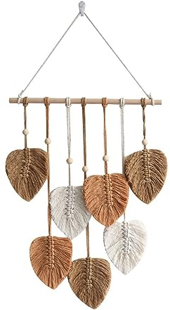 NSXIN Makramee Wandbehang Tapisserie, Handgemacht Makramee Wandteppich Boho Deko mit Blätter, Gewebte Wanddeko für Schlafzimmer Wohnzimmer Dekoration (Khaki)