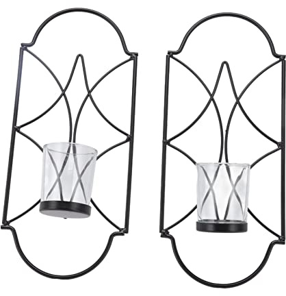 Wandkerzenhalter aus Eisen, 2 Stück, handgeschweißtes Glas, widerstandsfähig gegen Verformung, langlebig, mit Tablett für Schlafzimmer, Schwarz
