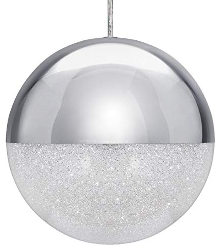 Long Life Lamp Company Chrome Glass Globe Pendant Light CCT Natural, Cool, Warm White Glittering Hanging LED Ball Ceiling Chandelier H3108