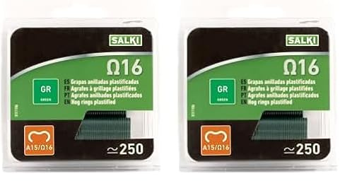 SALKI | Agrafes de Grillage Ω16 | Pack d'Agrafes en Acier Galvanisé Omega-16 | Diamètre 1,3mm | Parfait pour l'Agrafage de Clôtures | 250 pièces | Couleur Vert (Lot de 2)