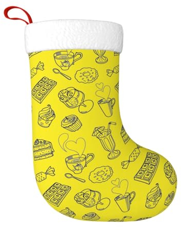 HAHAFU Schwarzer Nachmittagstee Weihnachtsstrumpf Große Personalisierte Drucken Flauschige Hängende Socken Für Weihnachtsdekorationen