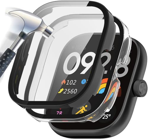 Acadeny Funda con Vidrio Templado Compatible con xiaomi redmi watch 4, [Cubierta Completa] PC Case y Protector de Pantalla para -Transparente+negro