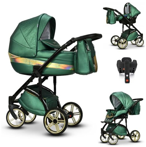 Kinderwagen-Set 5 in 1 Vip Lux inkl. Sportsitz, Autositz und Iso Base - 13 Teile - in 18 Farben