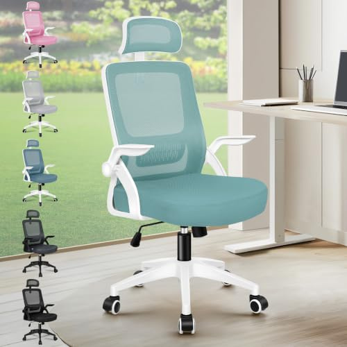 ALFORDSON Bürostuhl, Sessel mit Kopfstütze, Computer-Schreibtischstuhl mit Lordosenstütze, Drehstuhl für das Heimbüro, Cyan