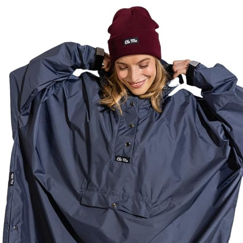 Ela Mo Regenponcho Damen - Stilvoller Fahrrad Regenschutz - wasserdicht - Super leicht - Poncho Regencape für Festival, Outdoor (Navy)