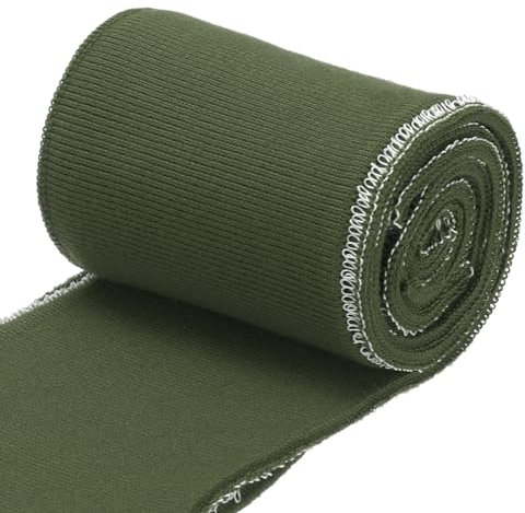 QUARKZMAN Puños Elásticos con Ribetes Acanalados de 31.5 x 2.8 en Tejido de Algodón, Cinta Elástica de Punto para Puños, Mangas y Cintura, Color Verde Militar, 1 Par