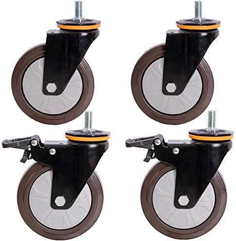 VNNHGB Industrielle Schwerlastrollen M12-Gewinde 4 Zoll 100 mm Lenkrollen mit Bremse Universal-Lenkrolle 440 kg Transportrollen Geräuscharme Ersatzmöbelrollen aus Gummi für Tr