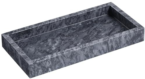 Navaris Tablett für Schmuck und Make-Up - Badezimmertablett - Marmor schwarz - 25 x 12 - Schlüsselablage Schale - Badezimmer Tablet - Badezimmer Steinplatte - rechteckig