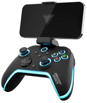 DragonShock - Manette RGB sans fil noire AURORA PLUS avec support téléphone pour Android, IOS, PS3 et PC | Mode Turbo, 800mAh