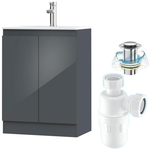 BELOFAY 500mm Under Sink Bathroom Cabinet Floor Standing Storage Cupboard Basin Unit, 500mm Vanity Unit Basin, Waste and Trap, Tap not Included (Denvor Grey)