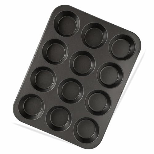G4GADGET Nonstick 12 Cup Muffin Tray - Dishwasher Safe, Premium Bakeware for Muffins & Cupcakes, Heat Resistant, Stain-Resistant, Oven-Safe up to 450°F, Black