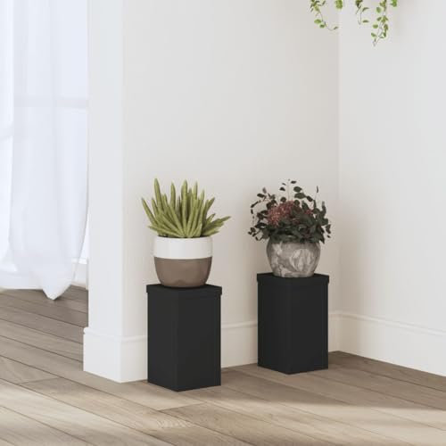 ZEYUAN Pflanzenständer 2 STK. Schwarz 10x10x18 cm Holzwerkstoff, Pflanzentreppe Outdoor, Kräutertreppe, Blumenständer, Blumenleiter Draußen, Kräutertopf Garten - 852880
