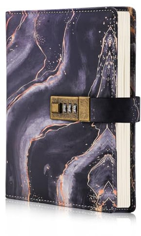 Contanbor Diary with Lock for Girls Women,Journal Secret Diary with Combination Lock,PU Leather Password Notebook A5 Refillable Notebook Writing Travel Journal Gift 192 Pages(black)