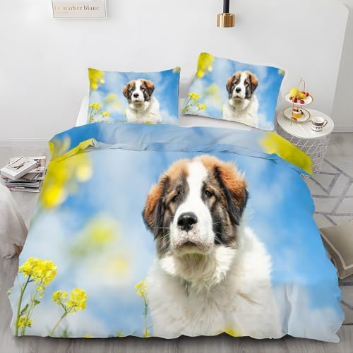 MLUNKQAIL Parure de Lit 90x190 Enfant Fleur De Colza Housse de Couette 1 Personne Chien De Berger Imprimé en 3D Microfibre Housse de Couette avec 2 Taie d'oreiller 65x65 cm