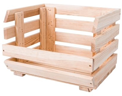 PROSBUD Holzkiste Gemüsekiste Kartoffelkiste Zum Lagern Obstkiste Holz Apfelkiste 37 x 26,5 x 30 cm Unbehandeltes Kiefernholz Naturfarbe Lima