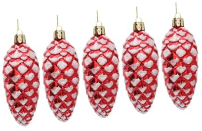 Milageto 5 x Tannenzapfen-Ornamente für den Weihnachtsbaum, Weihnachtskugeln aus Tannenzapfen, kleine Tannenzapfen-Anhänger für dekorierte Hochzeitsfeiertage, Rot