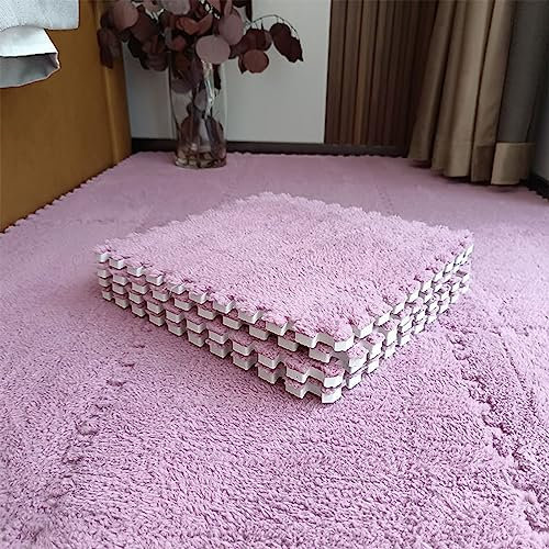 HGOuhKPlüsch-Puzzle-Schaum-Bodenmatte 18 Plüschschaum-Teppichfliesen, ineinandergreifende Puzzle-Fußmatten, rutschfeste Fußmatten, flauschige kleine Teppiche Ineinandergreifende Teppichfliesen(Pink,60