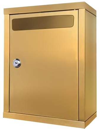 Buzón de acero inoxidable montado en la pared de gran capacidad con cerradura para casa exterior, resistente a la lluvia y resistente para familias y unidades, color dorado, 30 x 15 x 40 cm
