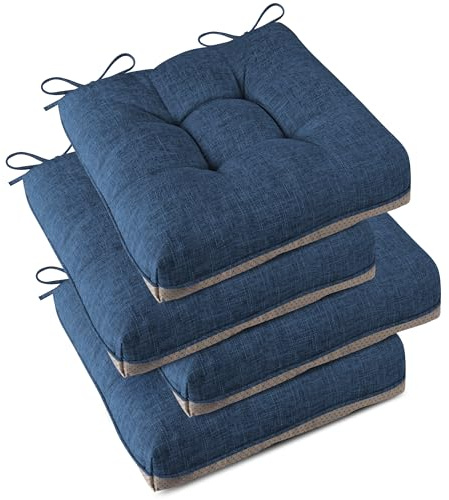 AddGrace Chair Cushions for Dining Chairs Set of 4 Large Kitchen Chair Cushions with Non-Slip Backing and Ties Square Textured Chair Pads for Dining Chairs 17 x 17 Navy