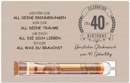 Otuuz Geldgeschenke Verpackung zum 40. Geburtstag mit Reagenzglas | Für Männer und Frauen, Mit Holzkarte zum 40. Geburtstag, Geld Gutschein, Lustige Geschenkverpackung