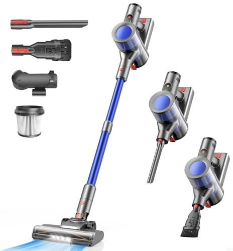 Dzaki Aspirateur Balai sans Fil Puissant avec écran LED- 45KPa 50Mins, 3 en 1 Aspirateur sans Fil sans Sac, Rechargeable Batterie, Silencieux Léger pour Tapis/Poils d'animaux/Sols Durs/Canapé/Voiture