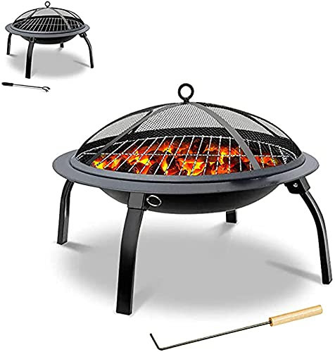 LYFDPN Pozo de Fuego de Acero al Aire Libre, Cuenco de Fuego Plegable, tazón de Fuego de Picnic Redondo de 4 Patas, con Pantalla de Chispa, Hoguera de leña en el Patio Trasero
