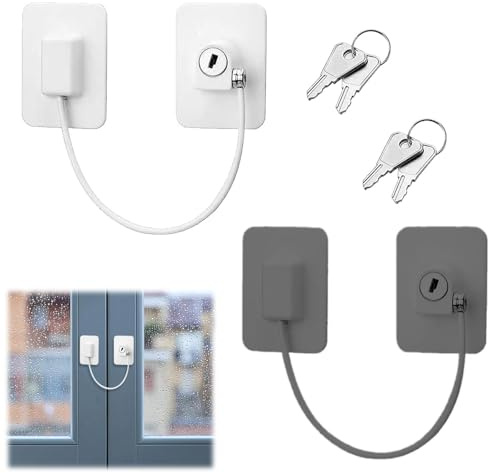 2PCs Child Safety Cabinet Locks - White & Black No Drill Self-Adhesive Door Locks for Refrigerator, Wardrobe, Windows, Baby Proofing