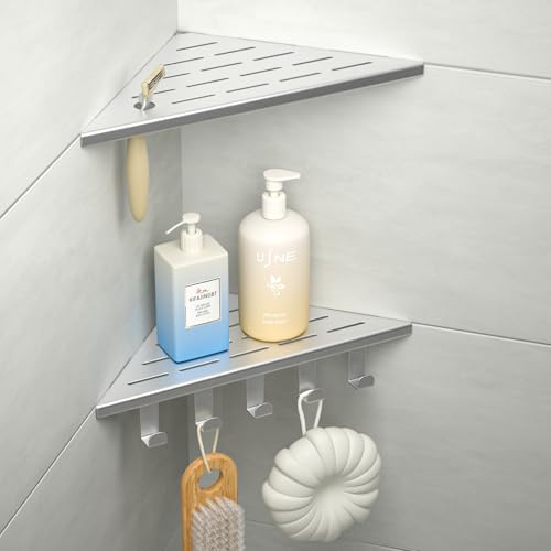 Bernkot Eck-Duschregal Edelstahl 304,Eckregal Dusche für geflieste Wände | 25,4 cm Duschablage Ecke für Badrenovierung, Eckablage Dusche für geflieste Wände, gebürstet
