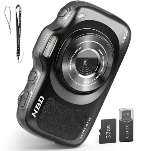 NBD K200 Digital Camera for Teens, 64MP Photo & 4K Video, Portable Vlogging Camera with 16X Zoom, 120g Ultra-Light Fashion Accessory (Black)