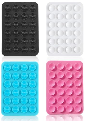 Vilboce 4 Piece Phone Suction Cup,Silicone Suction Cup Cell,Cell Phone Adhesive Back,24 independent suction cups，For Mobile Power Cellphones Selfies and Videos (Sky blue, pink)