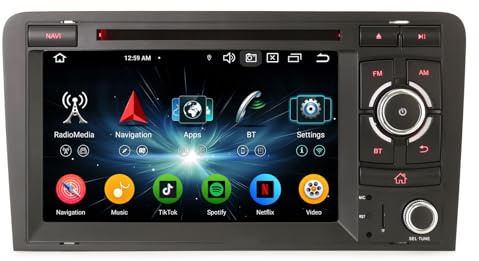 Erisin 8-Core 4GB+64GB 7 Inch Android 14 Car Stereo CD Player with Sat Nav for AUDI A3 S3 RS3 RNSE-PU Support Wireless CarPlay Android Auto Bluetooth WiFi 4G DAB+ DVR DVD RDS Canbus Head Unit